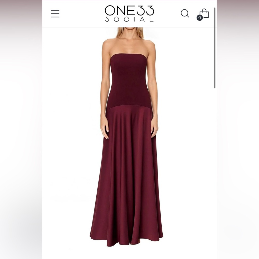 One33 Social Burgundy Strapless Gown